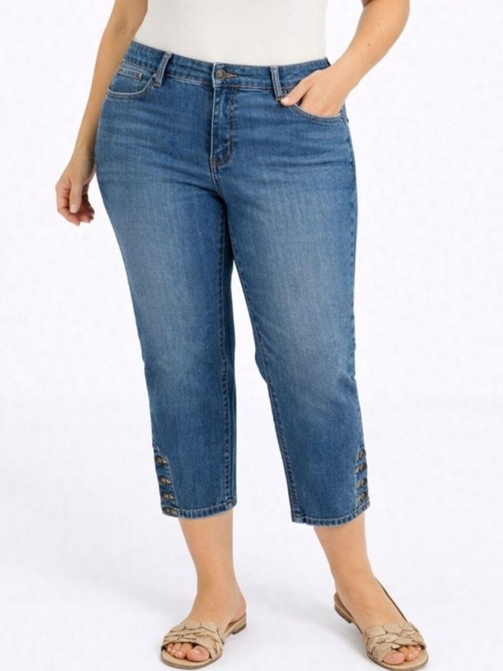 Talbots Womens Jeans Flawless 5 Pocket Crop Anchor Button Stretch Denim Size 10